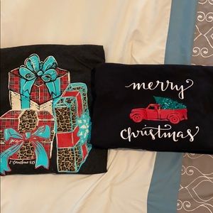 2 Christmas tees size 2X EUC
